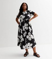 New Look Curves Black Floral Short Sleeve Midi Smock Dress